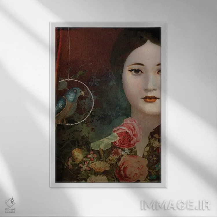 تابلو دکوراتیو دختر با طوطی اثر کاترین ولز-استاین - نمای قابدار سفید