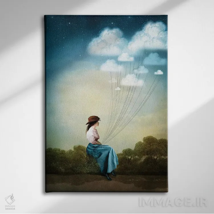 تابلو دکوراتیو افکار آبی اثر کاترین ولز-استاین - نمای روبهرو روی دیوار