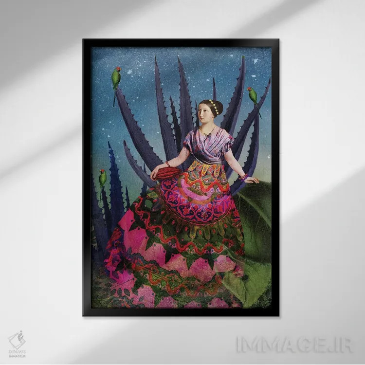 تابلو دکوراتیو آگاو آبی و کاکائو اثر کاترین ولز-استاین - نمای قابدار مشکی