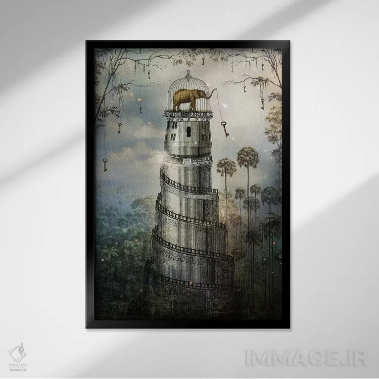 تابلو دکوراتیو جایی که کلیدها بر درختان آویزان اند اثر کاترین ولز-استاین - نمای قابدار مشکی