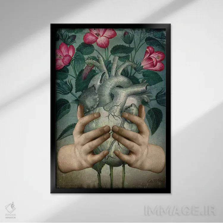 تابلو دکوراتیو یک قلب سبز اثر کاترین ولز-استاین - نمای قابدار مشکی