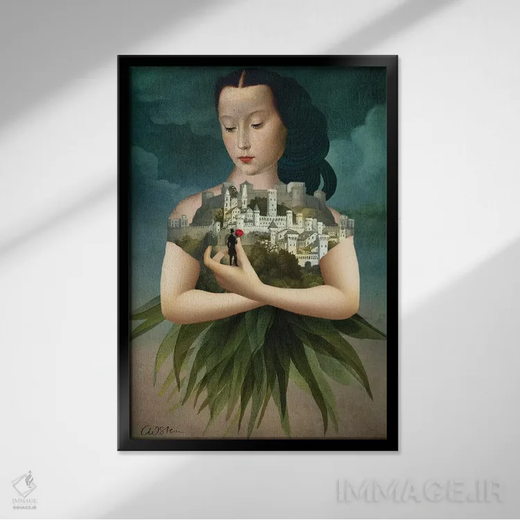 تابلو دکوراتیو شوالیه گل سرخ اثر کاترین ولز-استاین - نمای قابدار مشکی