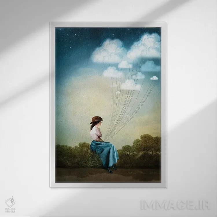 تابلو دکوراتیو افکار آبی اثر کاترین ولز-استاین - نمای قابدار سفید