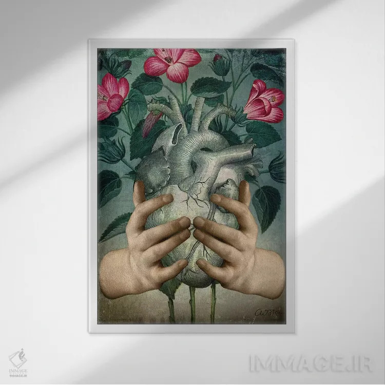 تابلو دکوراتیو یک قلب سبز اثر کاترین ولز-استاین - نمای قابدار سفید
