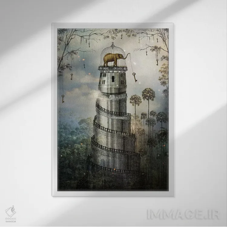 تابلو دکوراتیو جایی که کلیدها بر درختان آویزان اند اثر کاترین ولز-استاین - نمای قابدار سفید