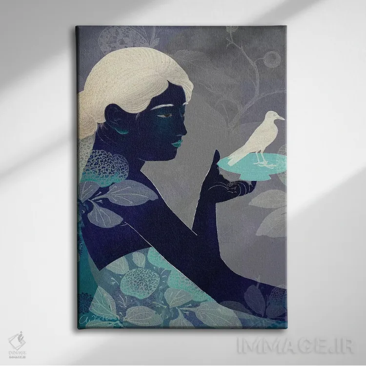 تابلو دکوراتیو پرنده روی بشقاب اثر کاترین ولز-استاین - نمای روبهرو روی دیوار