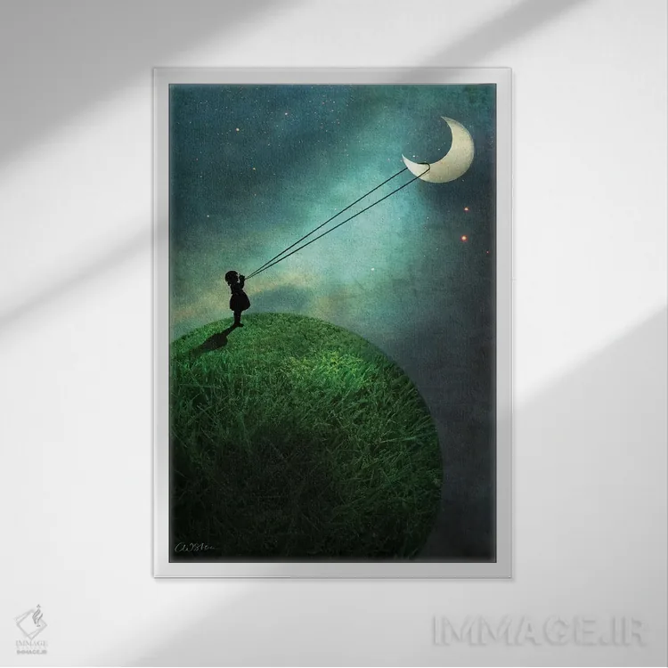 تابلو دکوراتیو دنبال کردن ماه اثر کاترین ولز-استاین - نمای قابدار سفید