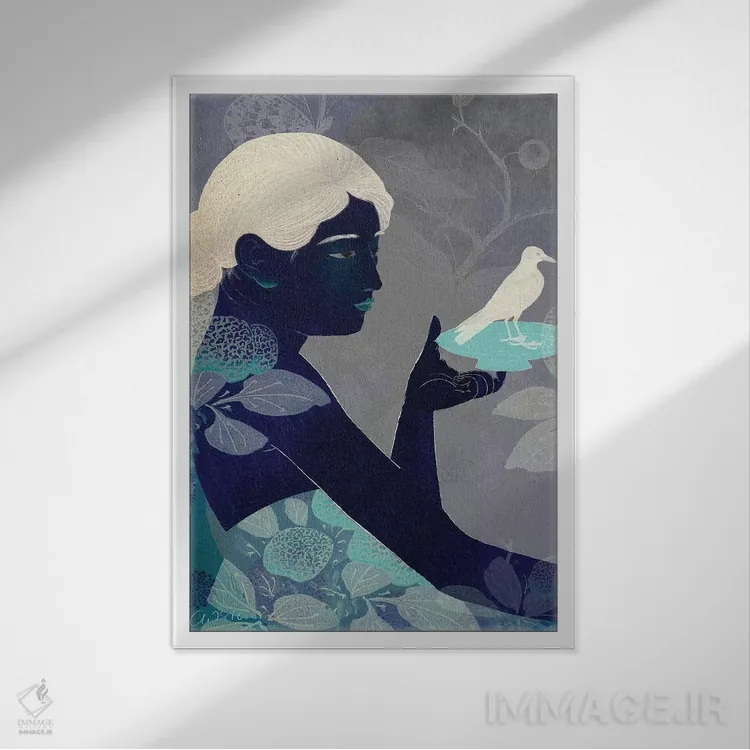 تابلو دکوراتیو پرنده روی بشقاب اثر کاترین ولز-استاین - نمای قابدار سفید