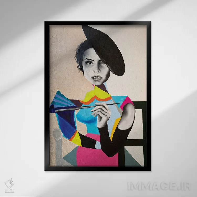 تابلو دکوراتیو نقاش اثر چنس وات - نمای قابدار مشکی