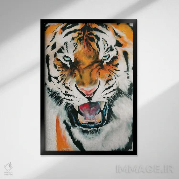 تابلو دکوراتیو ببر اثر چنس وات - نمای قابدار مشکی