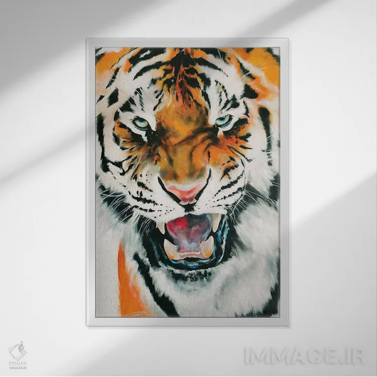 تابلو دکوراتیو ببر اثر چنس وات - نمای قابدار سفید