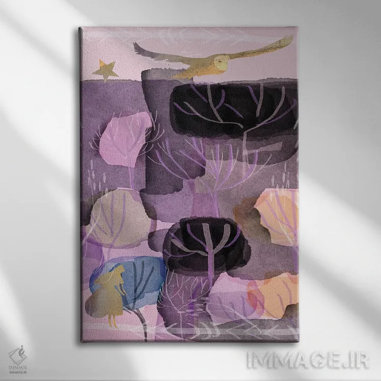 تابلو انتزاعی کلاژ درختان اثر کلر وست وود - نمای روبهرو روی دیوار