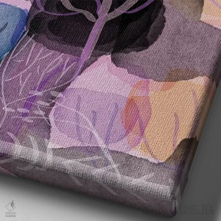 تابلو انتزاعی کلاژ درختان اثر کلر وست وود - نمای نزدیک بافت بوم