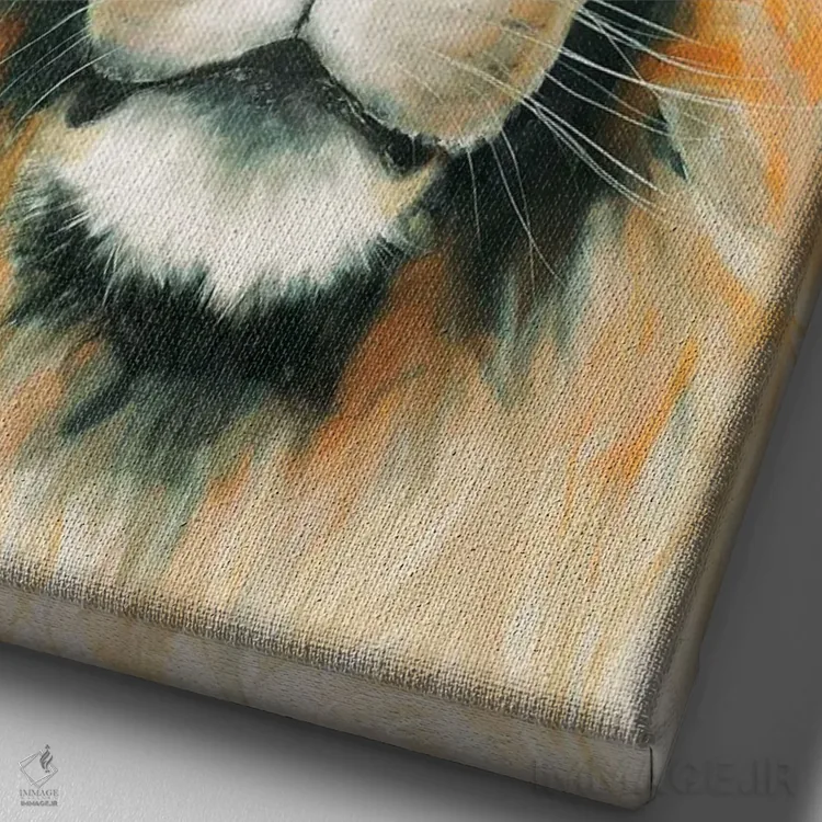 تابلو دکوراتیو شیر ۲ اثر چنس وات - نمای نزدیک بافت بوم