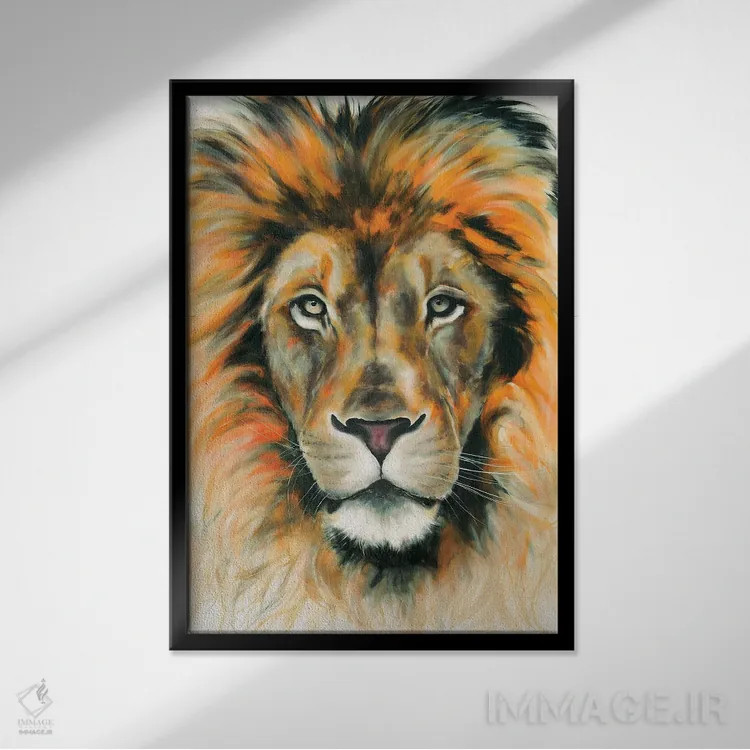 تابلو دکوراتیو شیر ۲ اثر چنس وات - نمای قابدار مشکی