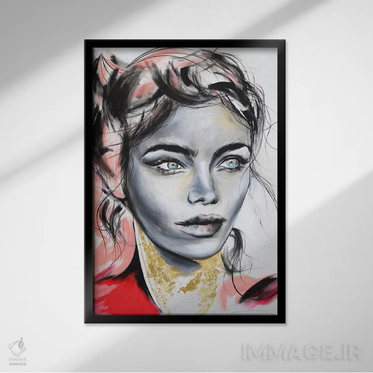 تابلو دکوراتیو قرمز به طراحی اثر چنس وات - نمای قابدار مشکی