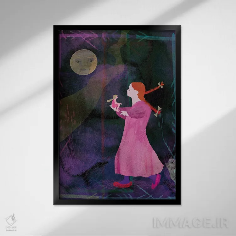 تابلو دکوراتیو عروسک چینی اثر کلر وست وود - نمای قابدار مشکی