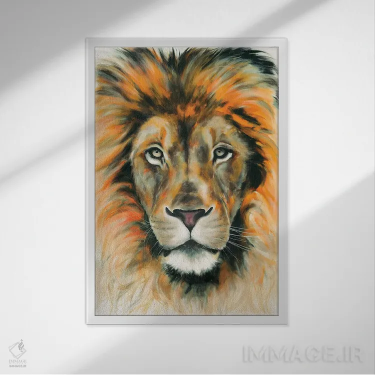 تابلو دکوراتیو شیر ۲ اثر چنس وات - نمای قابدار سفید