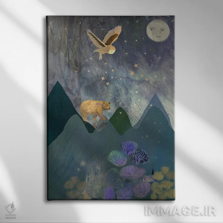 تابلو دکوراتیو خرس و جغد اثر کلر وست وود - نمای روبهرو روی دیوار