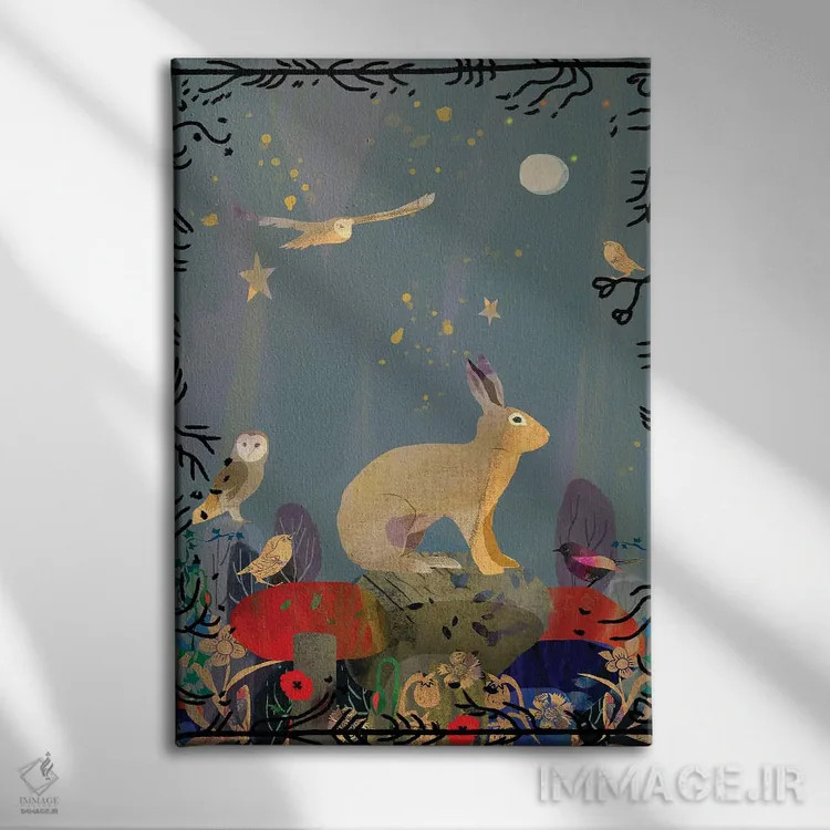 تابلو دکوراتیو خرگوش صحرایی اثر کلر وست وود - نمای روبهرو روی دیوار