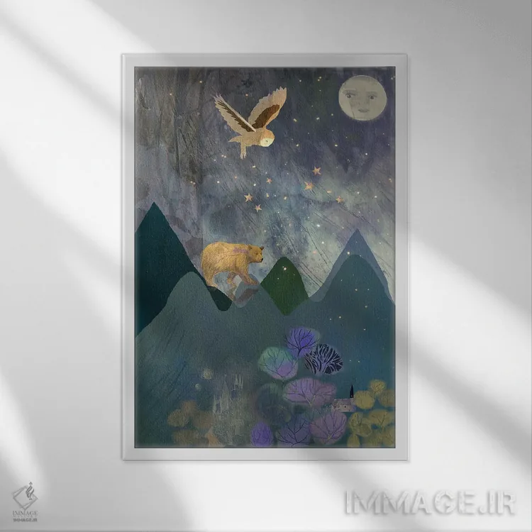 تابلو دکوراتیو خرس و جغد اثر کلر وست وود - نمای قابدار سفید