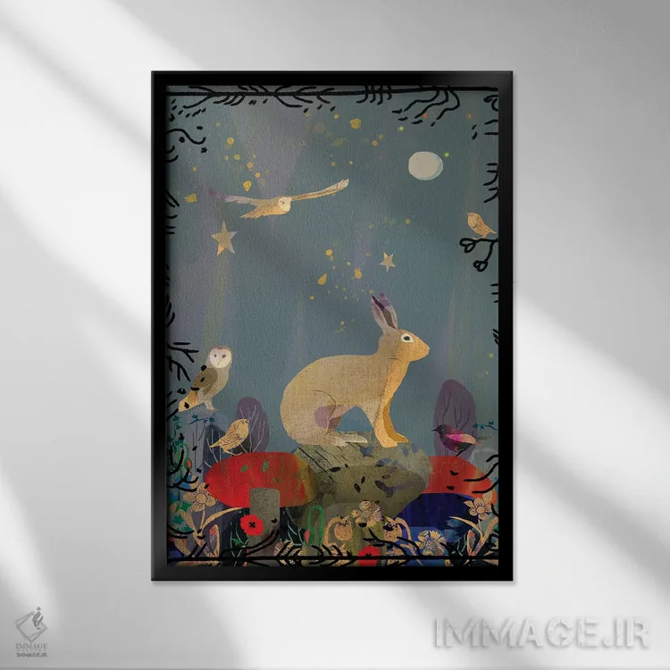 تابلو دکوراتیو خرگوش صحرایی اثر کلر وست وود - نمای قابدار مشکی