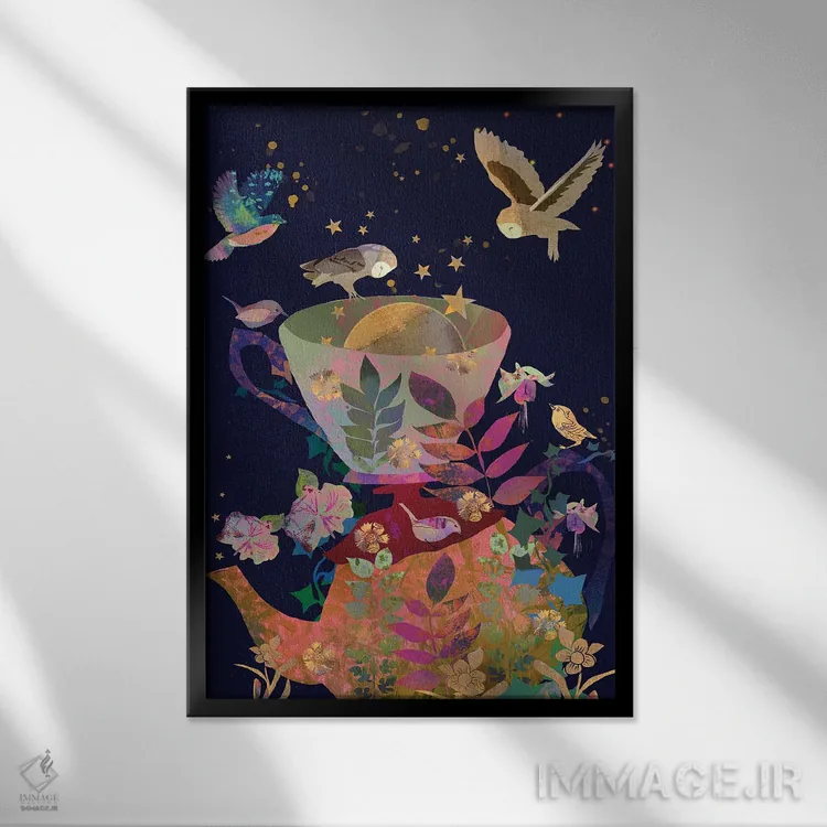 تابلو دکوراتیو پر تا لب اثر کلر وست وود - نمای قابدار مشکی