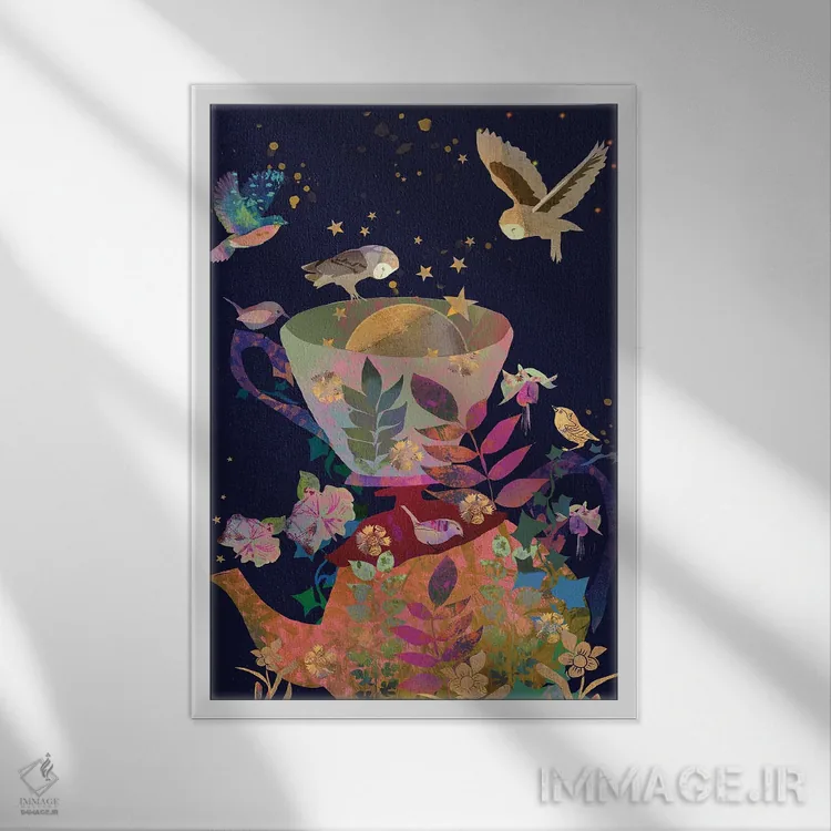 تابلو دکوراتیو پر تا لب اثر کلر وست وود - نمای قابدار سفید