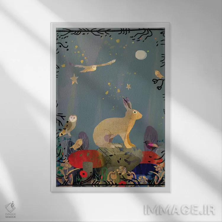 تابلو دکوراتیو خرگوش صحرایی اثر کلر وست وود - نمای قابدار سفید