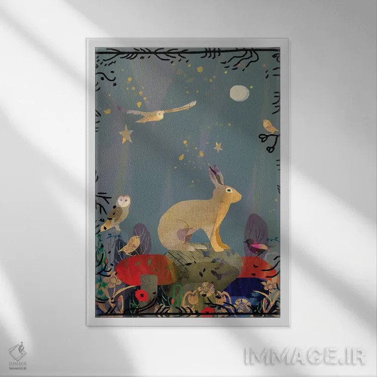 تابلو دکوراتیو خرگوش صحرایی اثر کلر وست وود - نمای قابدار سفید