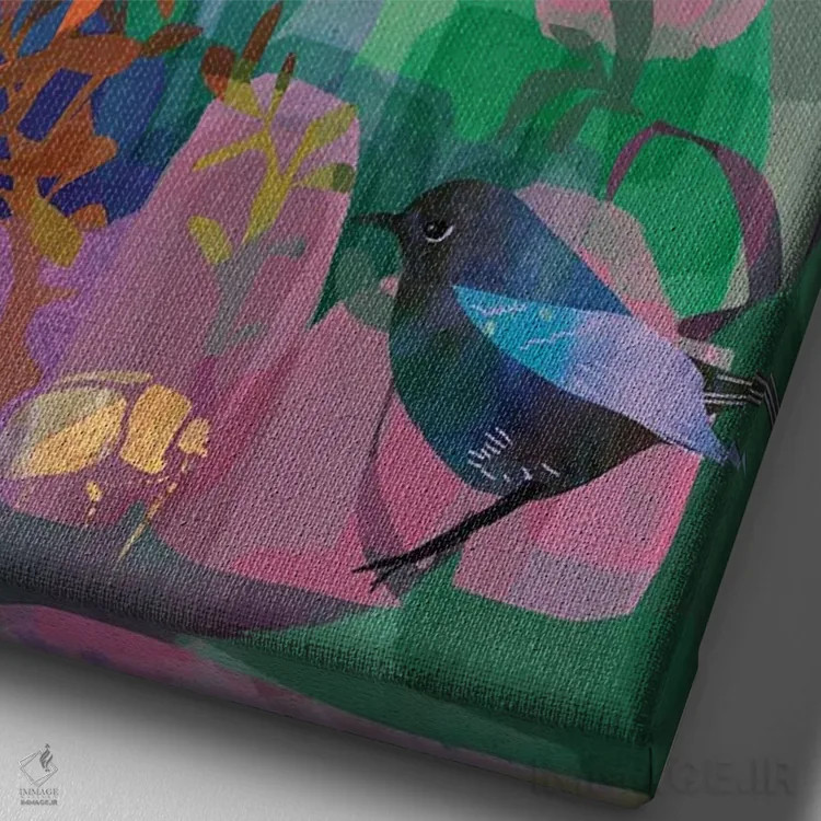 تابلو دکوراتیو پرندگان فراوان اثر کلر وست وود - نمای نزدیک بافت بوم