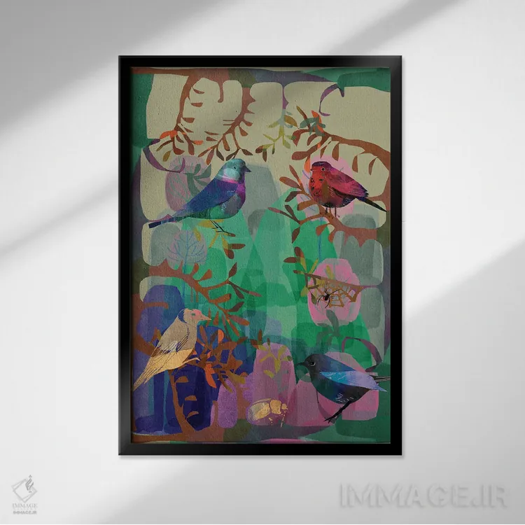 تابلو دکوراتیو پرندگان فراوان اثر کلر وست وود - نمای قابدار مشکی