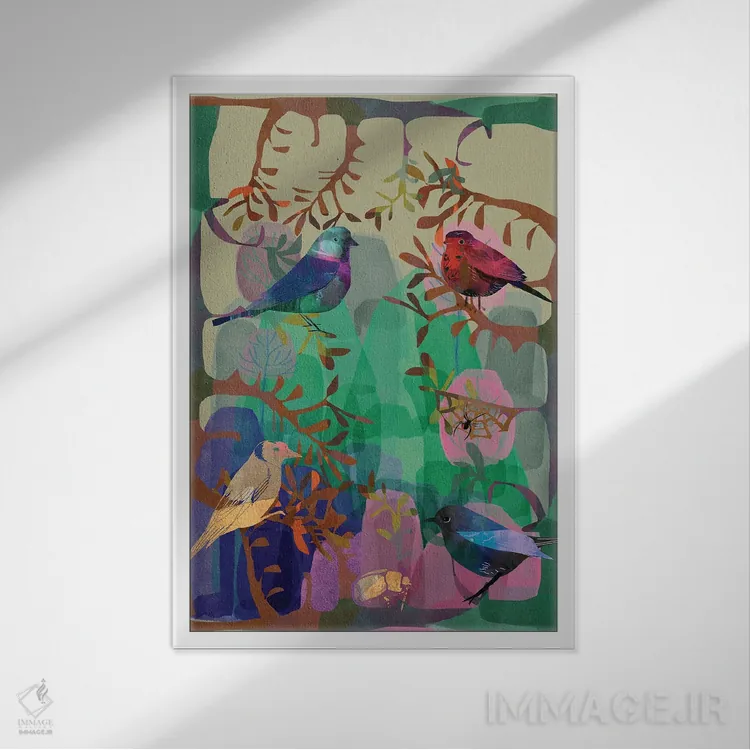 تابلو دکوراتیو پرندگان فراوان اثر کلر وست وود - نمای قابدار سفید