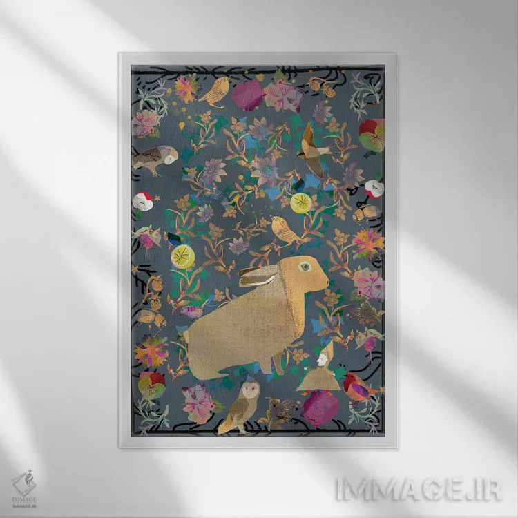 تابلو دکوراتیو خرگوش اثر کلر وست وود - نمای قابدار سفید