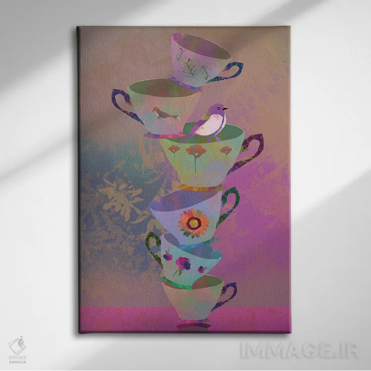 تابلو دکوراتیو فنجان چای اثر کلر وست وود - نمای روبهرو روی دیوار