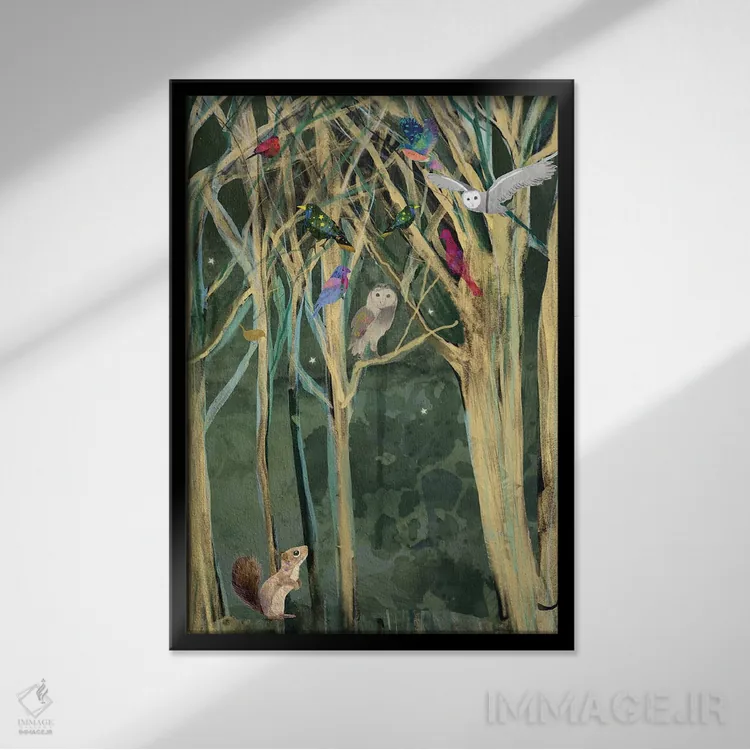 تابلو دکوراتیو سنجاب اثر کلر وست وود - نمای قابدار مشکی