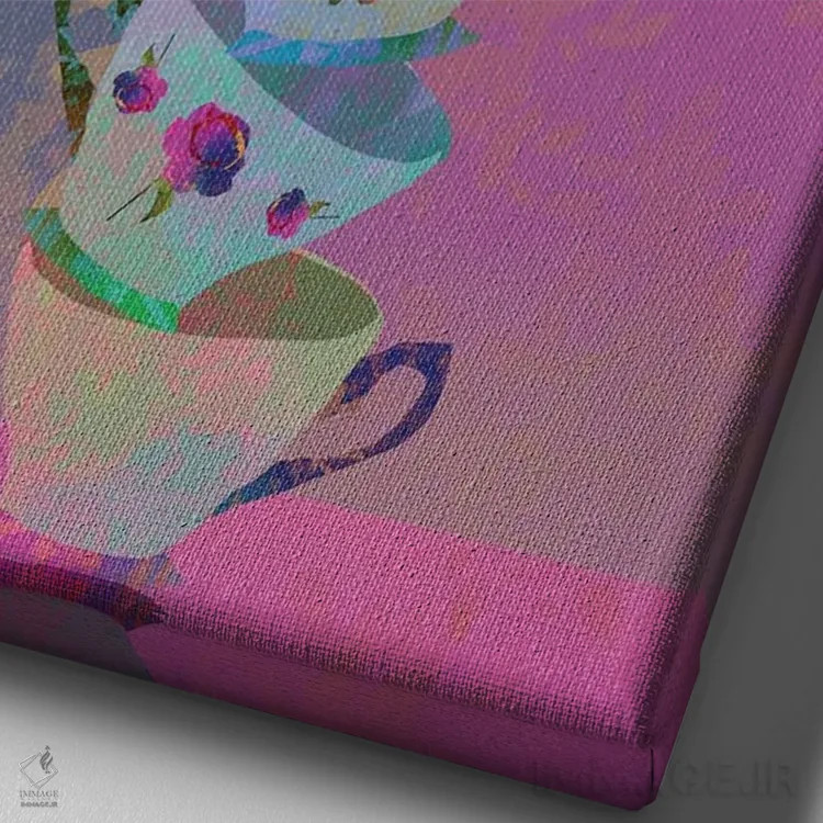 تابلو دکوراتیو فنجان چای اثر کلر وست وود - نمای نزدیک بافت بوم