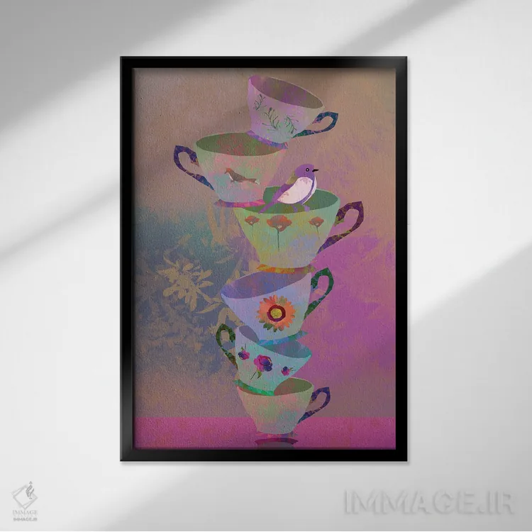 تابلو دکوراتیو فنجان چای اثر کلر وست وود - نمای قابدار مشکی
