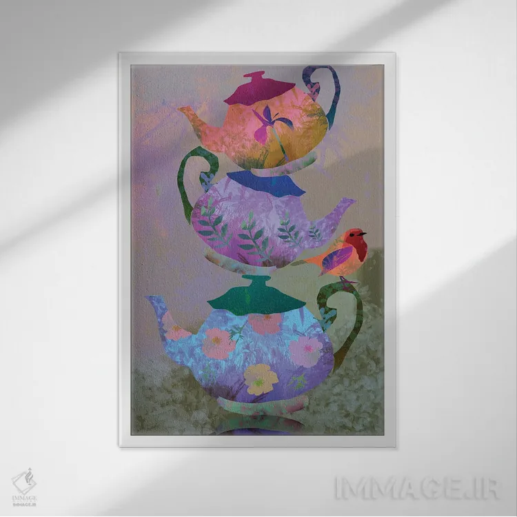 تابلو دکوراتیو قوری اثر کلر وست وود - نمای قابدار سفید