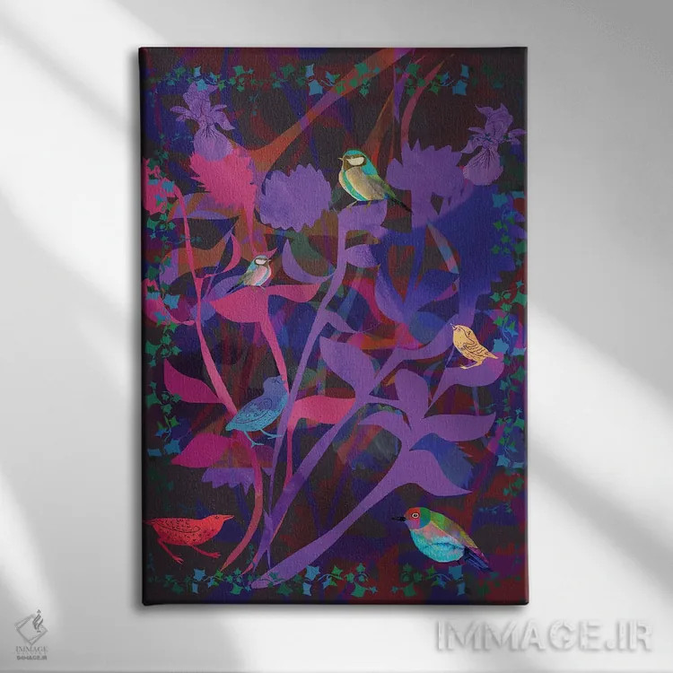 تابلو دکوراتیو درخت پرندگان اثر کلر وست وود - نمای روبهرو روی دیوار