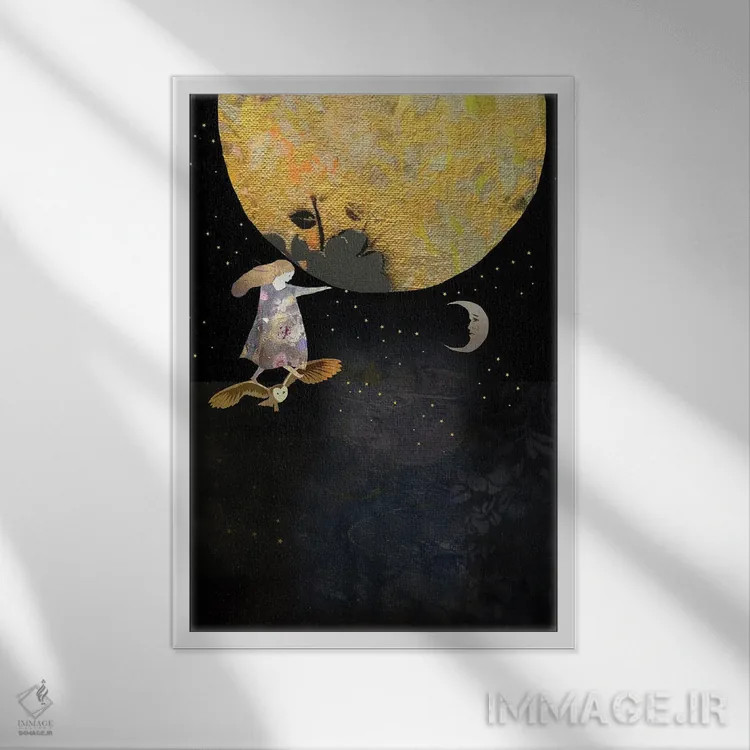 تابلو دکوراتیو ماه را لمس کن اثر کلر وست وود - نمای قابدار سفید