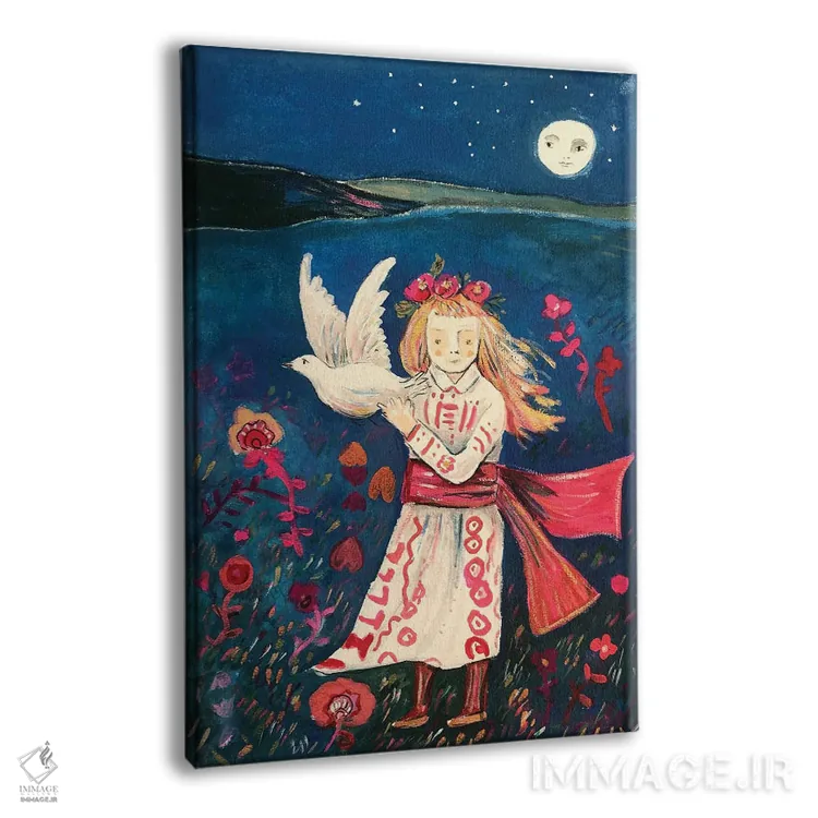 تابلو دکوراتیو دختر اوکراینی با کبوتر اثر کلر وست وود - نمای پرسپکتیو محصول
