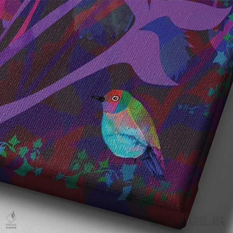 تابلو دکوراتیو درخت پرندگان اثر کلر وست وود - نمای نزدیک بافت بوم