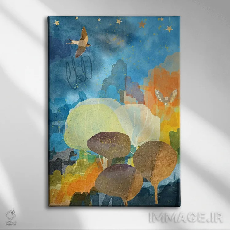 تابلو دکوراتیو درختان زرد اثر کلر وست وود - نمای روبهرو روی دیوار