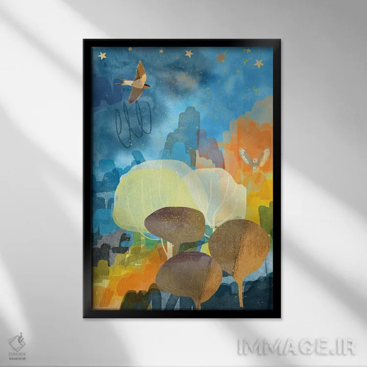 تابلو دکوراتیو درختان زرد اثر کلر وست وود - نمای قابدار مشکی