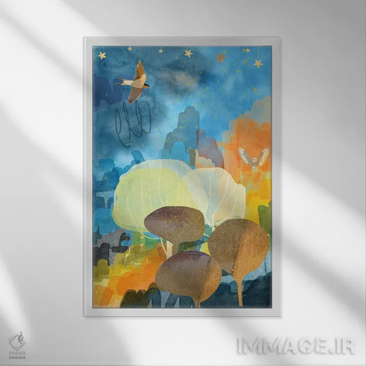 تابلو دکوراتیو درختان زرد اثر کلر وست وود - نمای قابدار سفید