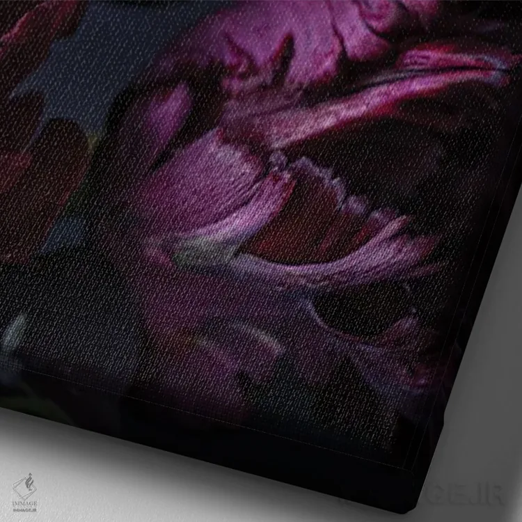 تابلو دکوراتیو لاله های طوطی سیاه اثر کورنلیا وبر - نمای نزدیک بافت بوم