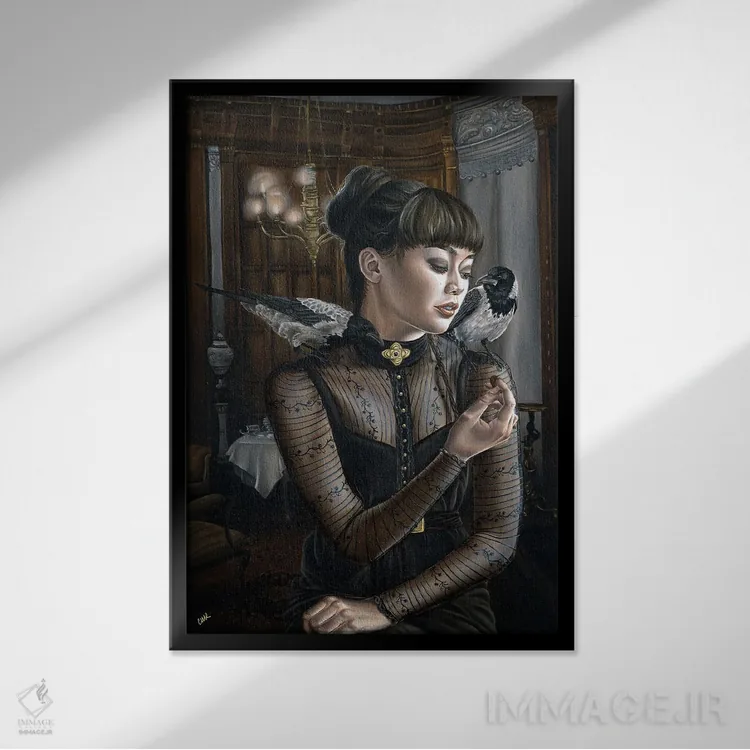 تابلو دکوراتیو غذادهنده اثر کریستینا ریج وی - نمای قابدار مشکی