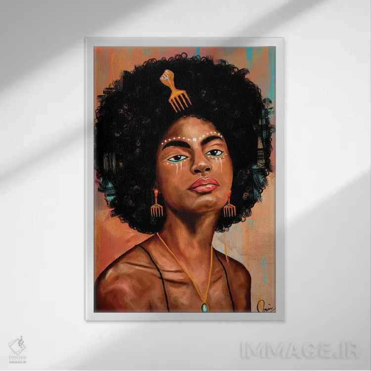 تابلو دکوراتیو آفرو کندی اثر کریکس توور ادوین - نمای قابدار سفید