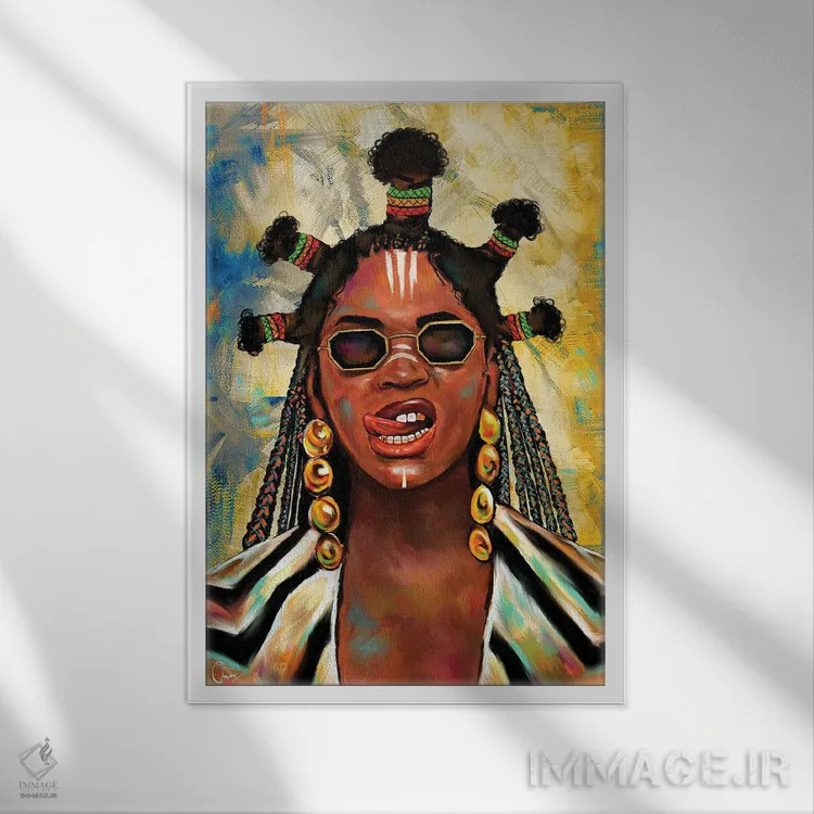 تابلو دکوراتیو بلک ایز کینگ بیانسه اثر کریکس توور ادوین - نمای قابدار سفید